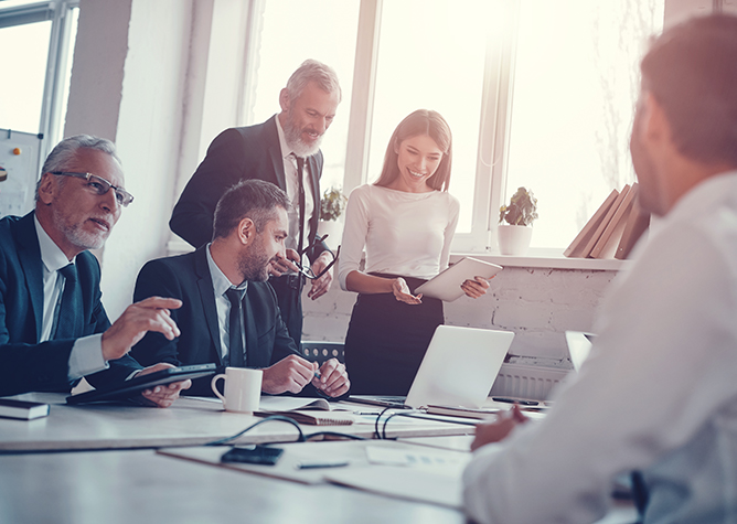 advertising agency employees in a meeting