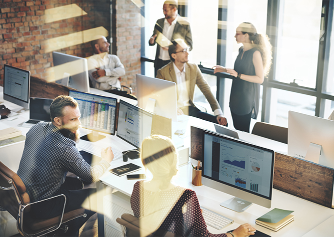advertising agency employees collaborating