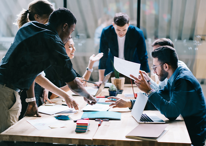 team of people thinking about branding