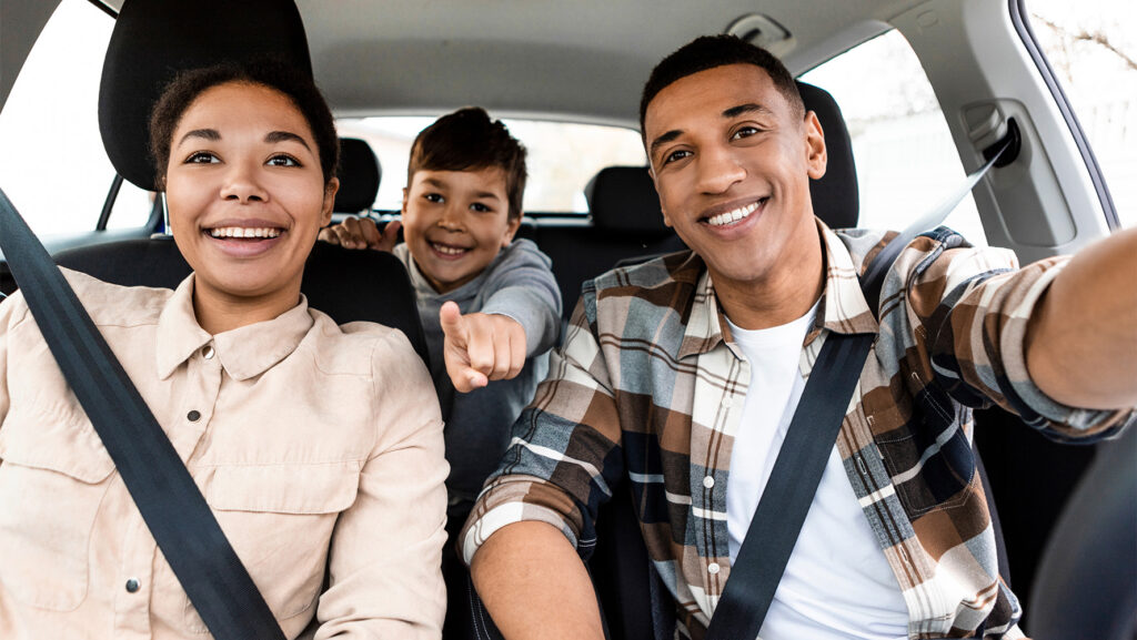 Family riding in car
