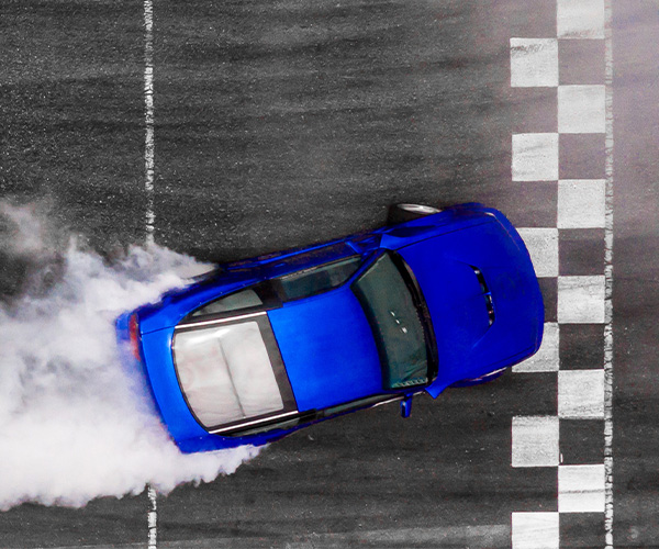 Racecar crossing the finish line